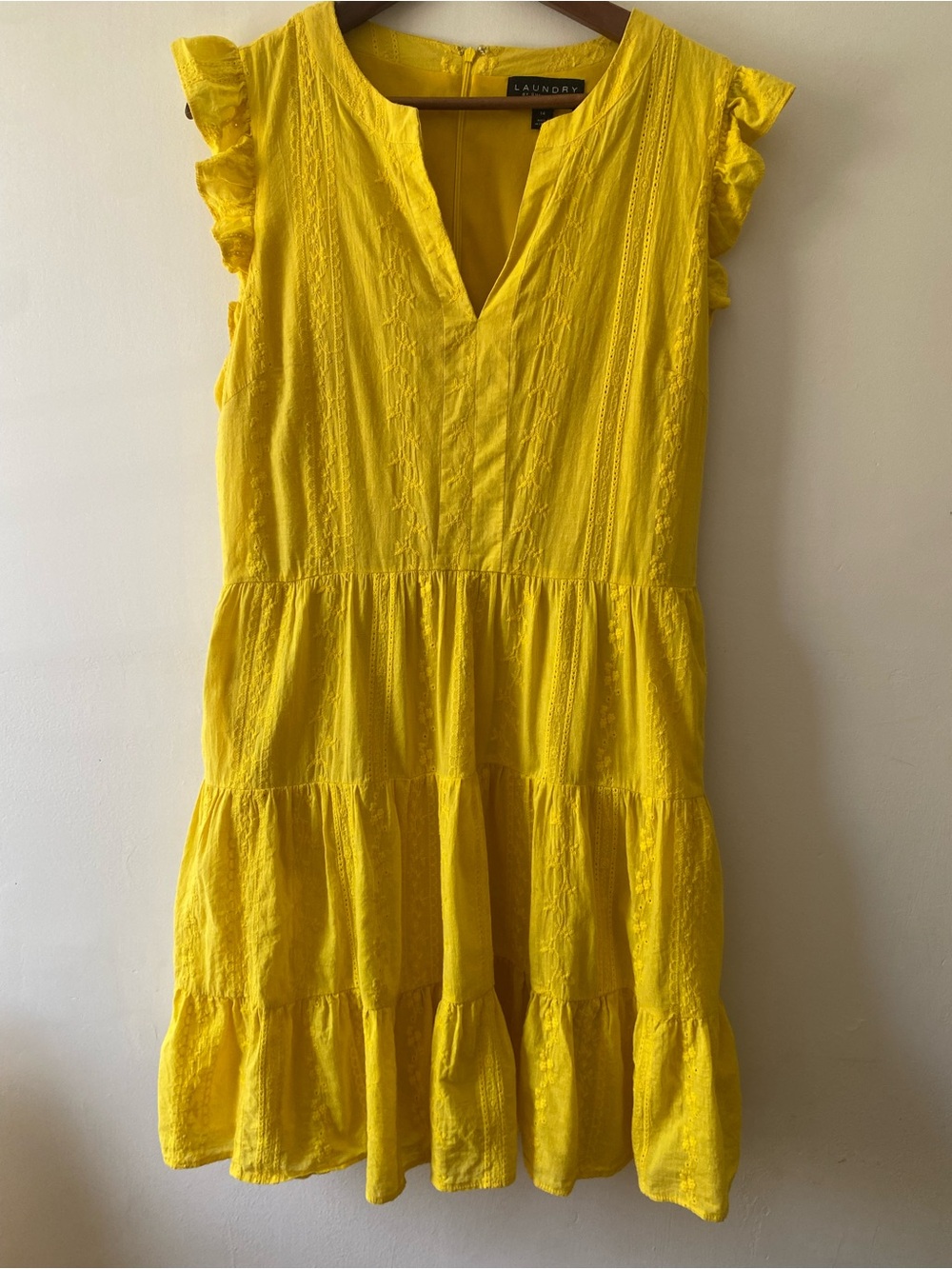 Laundry By Shelli Segal Yellow Tiered Ruffle Sleeve Dress